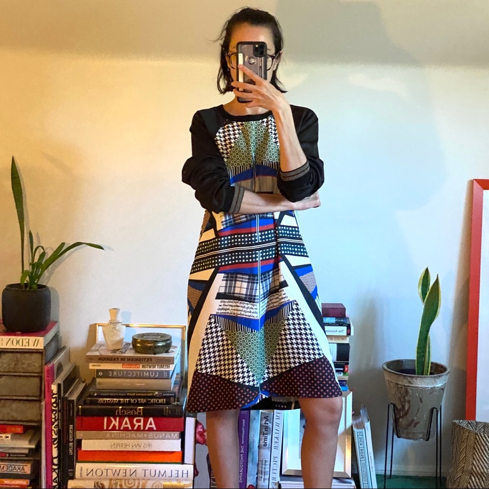 Clover Canyon plaid and houndstooth sweater dress